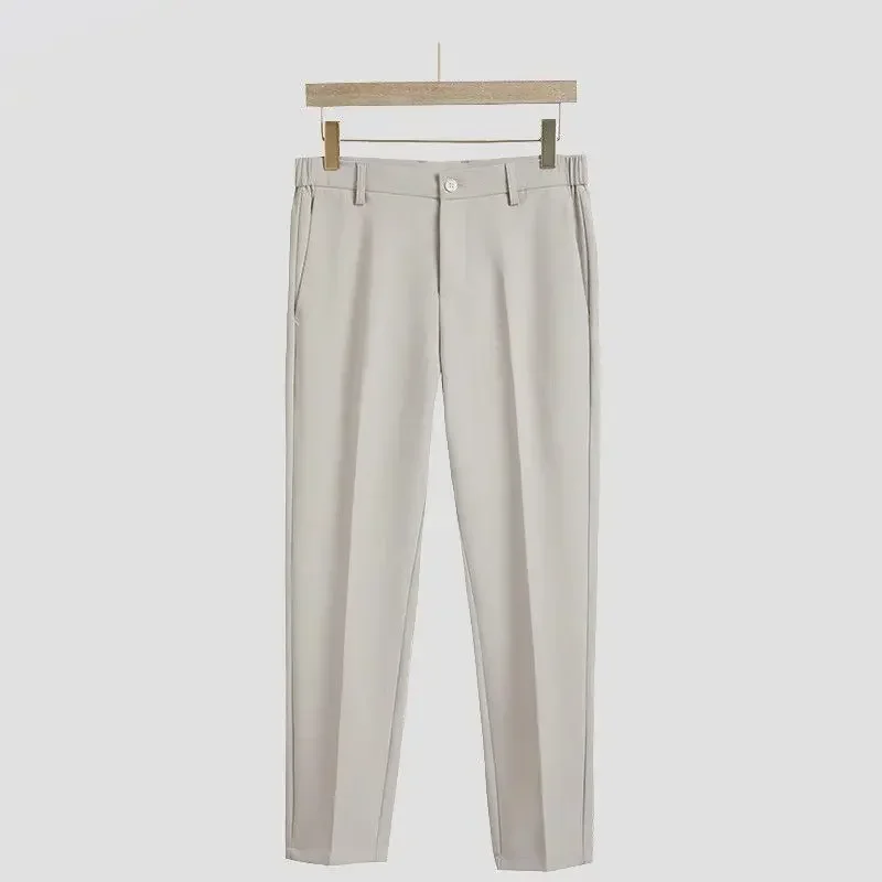 

Эластичные мужские костюмы Брюки Эластичные брюки для мужчин Ice Silk Slim Fit Cooling Tressed Классические новые летние брюки 2024 Роскошные брюки