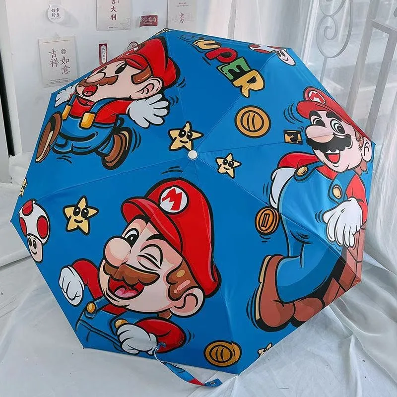 Paraguas Manual y Automático de Anime Super Mario Bros, Paraguas Plegable de Dibujos Animados, Resistente al Viento, Parasol, Regalos de Cumpleaños