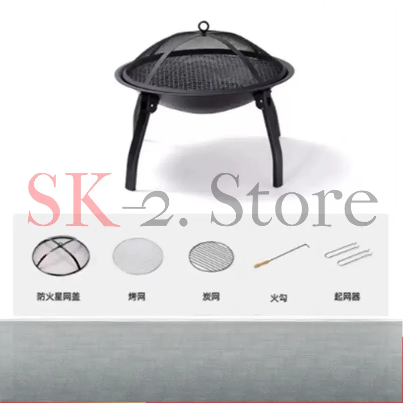 Outdoor camping round brazier portable firewood fire grill barbeque grill enclosure stove bonfire grill patio heating stove set