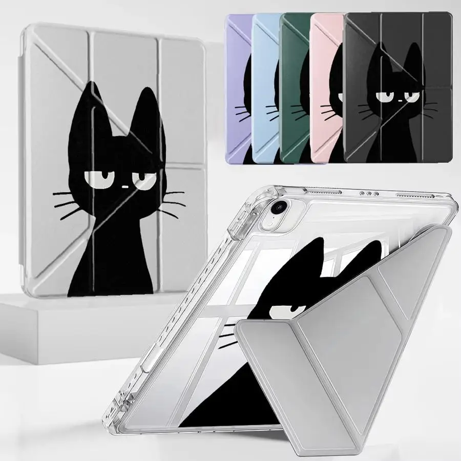 

Cute Cat Pattern Y-Fold Holder Cover Tablet Case For iPad Air 4 5 M3 M2 1 2 M4 11inch Pro 2025 Mini 6 7 Pro 11th 10th 9th 8th