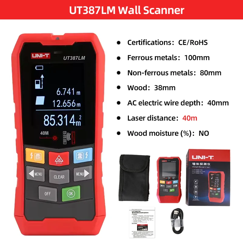 UNI-T ut387c scanner de parede detector de metais 4 em 1 tensão ac fio vivo localizador de pinos de madeira calibração de campainha de cobre ut387e ut387s