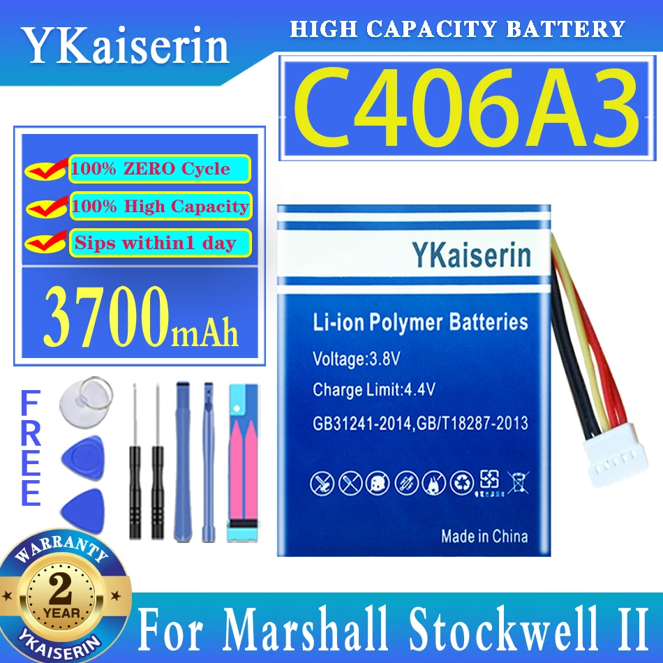 YKaiserin 3700mAh Replacement Battery C406A3 For Marshall Stockwell 2 II 2nd Bluetooth Wireless Speaker