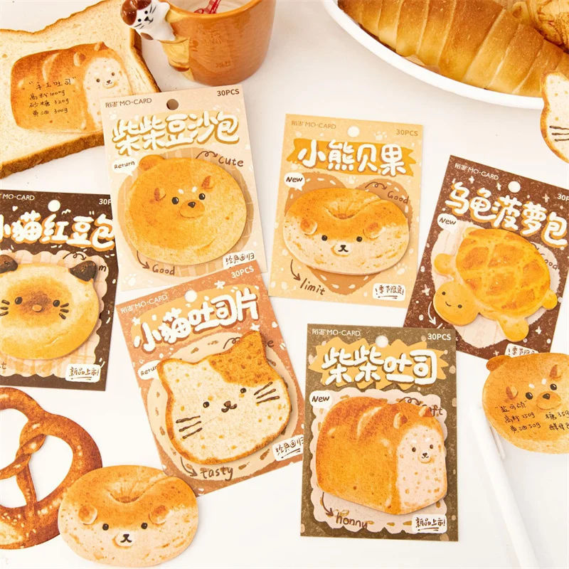 30 pcs/lot Cartoon Bread Memo Pad Sticky Note Cute N Times Stationery Label Notepad Post Office School Supplies