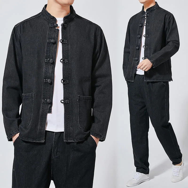 

Trendy Men's Denim Jaet And Pants Set Loose Fit Cotton And Other Materials Long Sve Long Pants for Young Men Autumn Wear