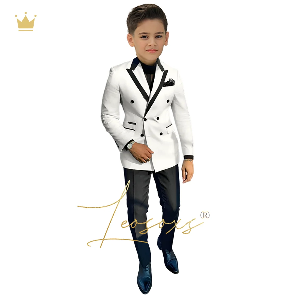 Vestido de moda para meninos, terno de 3 peças, gola de arma infantil, jaqueta combinando, colete, calças, terno personalizado, festa de casamento, smoking