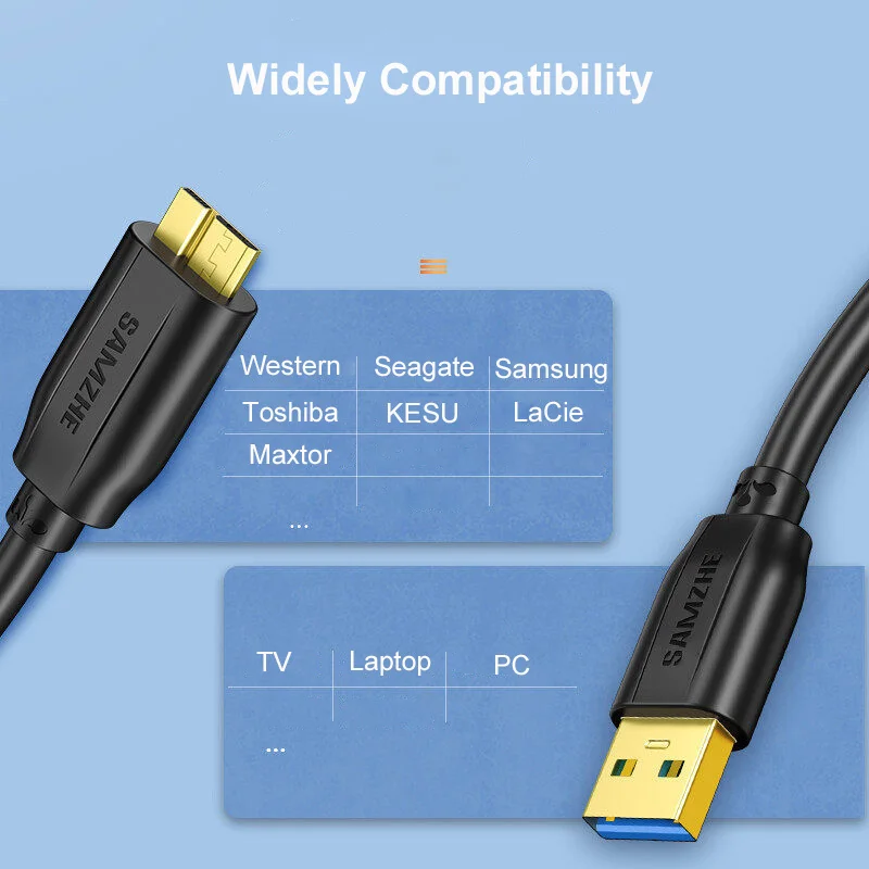 SAMZHE Hard Drive External Cable USB Micro B Cable HDD Cable Micro Data Cable SSD Sata Cable for Hard Disk Micro B USB3.0 Cable
