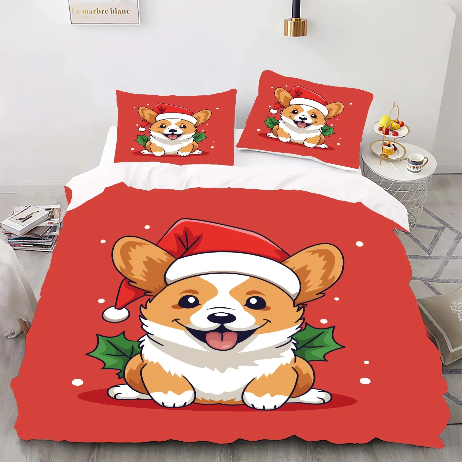 3PCS Single-sided Christmas Printed Comforter Bedding Sets Comfortable Bedspreads Comforter Duvet King Bedding Birthday Gift