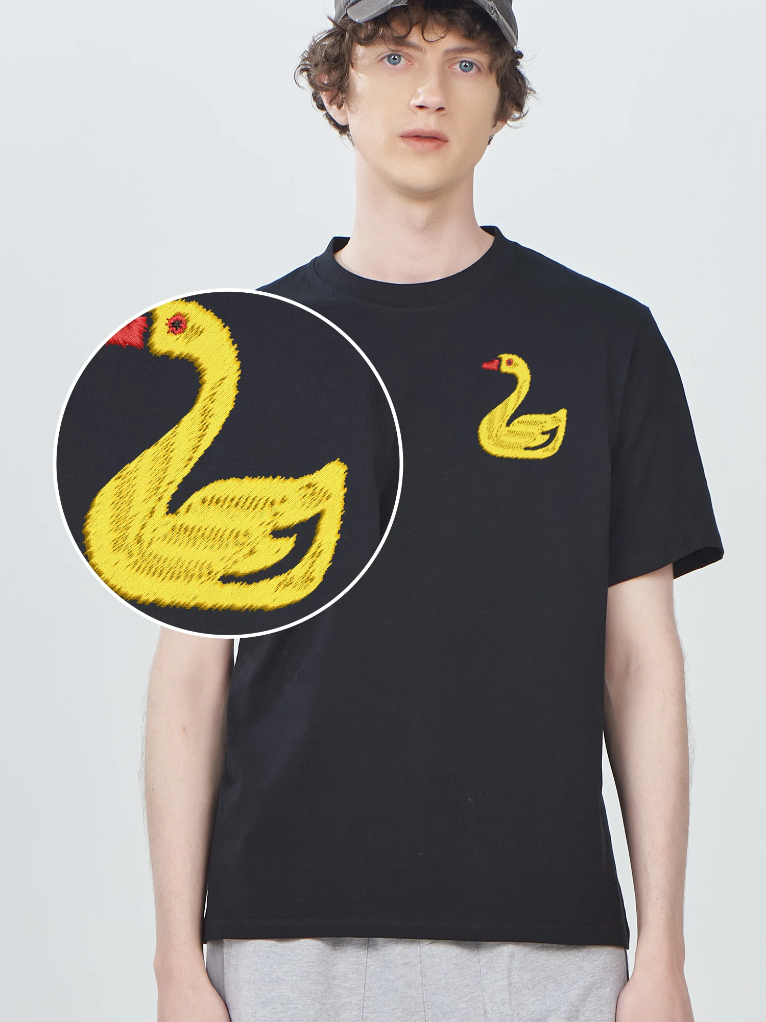 

Duck Graphic Embroidered Tee Cotton Mans SOFT Casual Summer Fashion Embroidery Design Short Sleeve Unisex Women Men