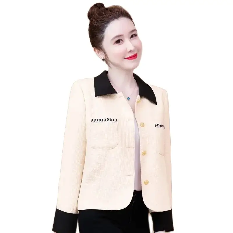 

Spring Autumn Short Casual Jacket Women 2024 New Loose POLO Collar Pure Colour Coat Fashion Single-Breasted Outerwear Female