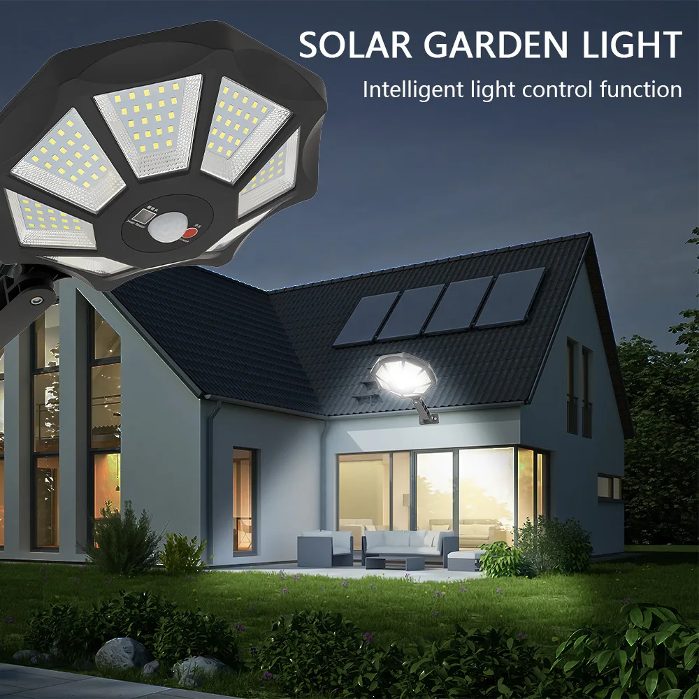 Luzes solares impermeáveis com sensor de movimento, iluminação exterior, luzes de inundação, jardim e lâmpada de rua, 12h, 168 LED