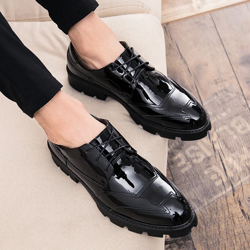 Men Black Derby Shoes PU Thick Soled Professional Classic Daily Comfortable Business Men Shoes