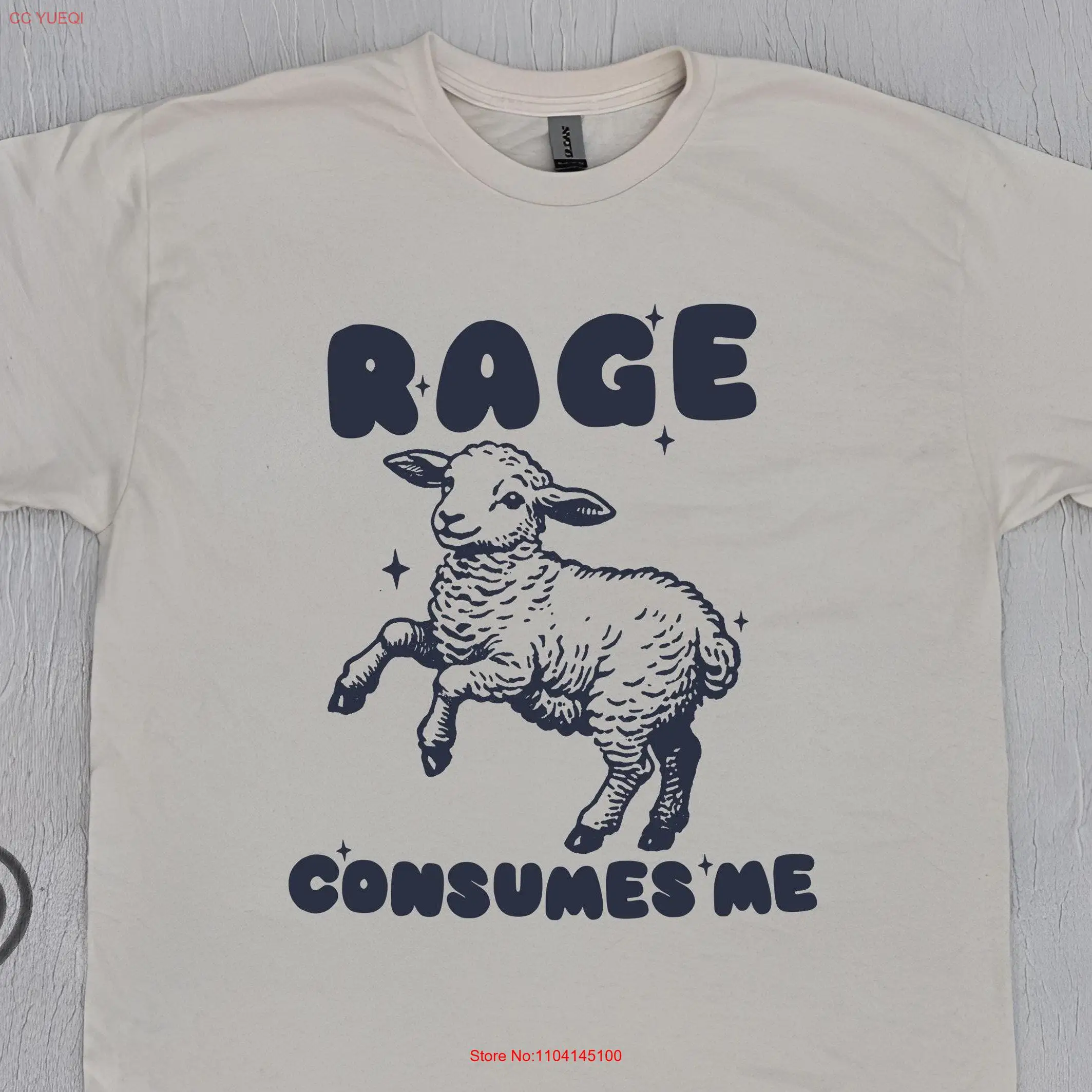 

Rage Consumes Me Vintage Style T Shirt Weirdcore Unhinged Funny Mental Health Meme Sheep long or short sleeves