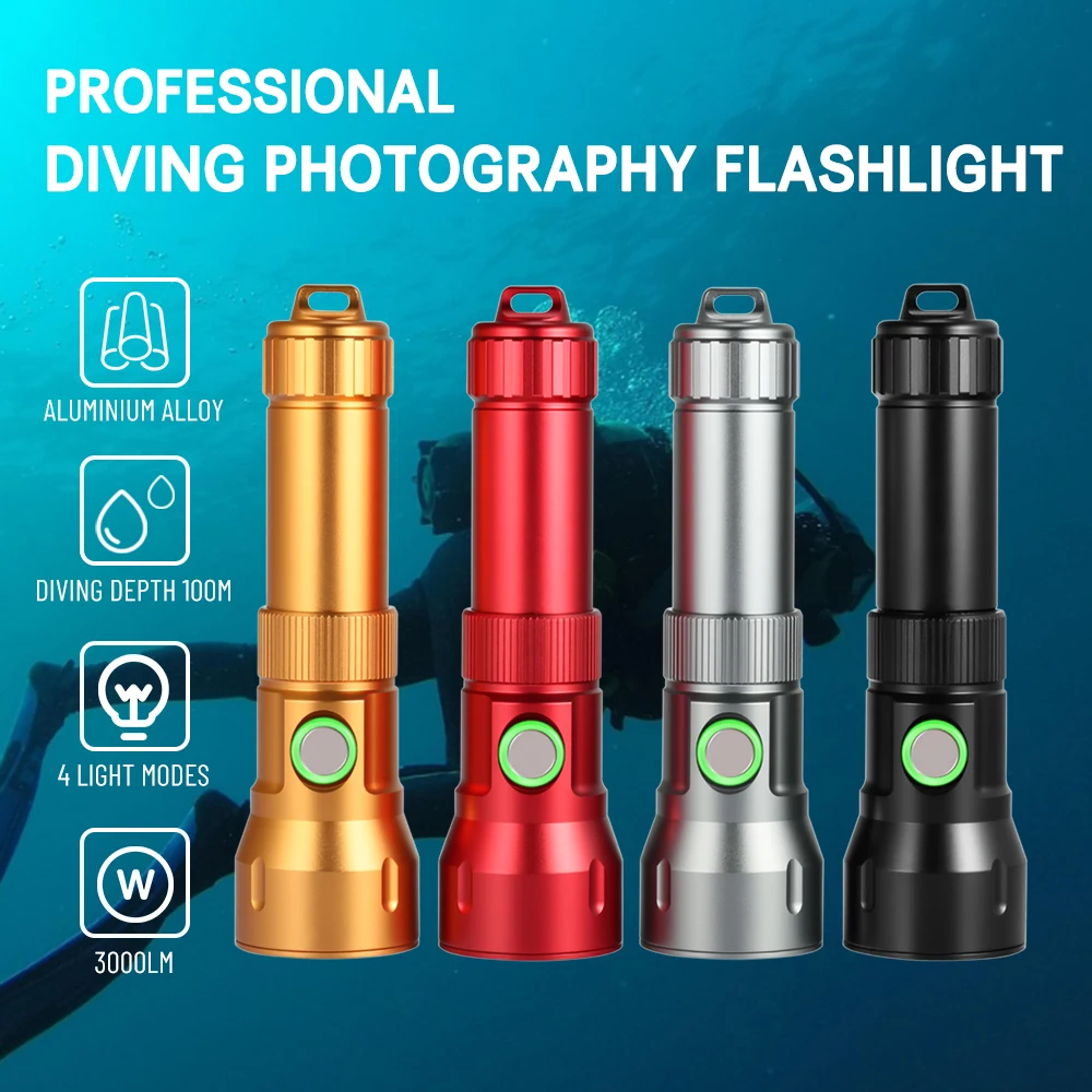 Asafee DT300 3000 lumens Strong Diving Flashlight IPX8 With 4 lighting Modes Lantern Aluminum Alloy Outdoor Emergency Torch ﻿