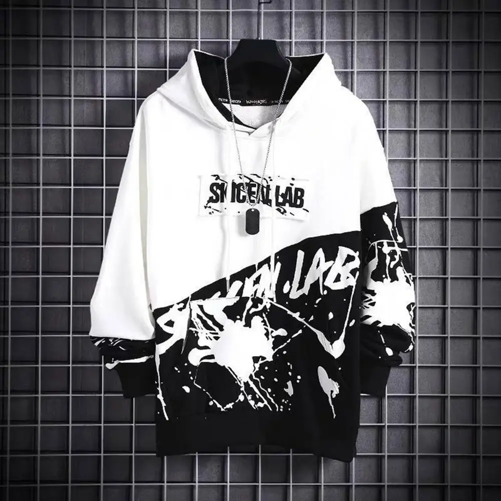 Trendy Autumn Hoodie  3D Cutting Skin-Touch Gym Hoodie  Hip Hop Style Color Matching Letter Print Hoodie