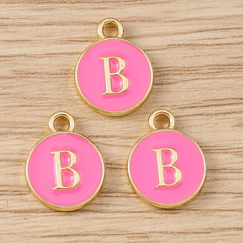 10 Stück niedliche, doppelseitige Buchstabenanhänger aus Emaille, Alphabet A-Z, zum Basteln von Schmuck, für Namens-Ohrringe, Halsketten und DIY-Bastelarbeiten. – Detail 4