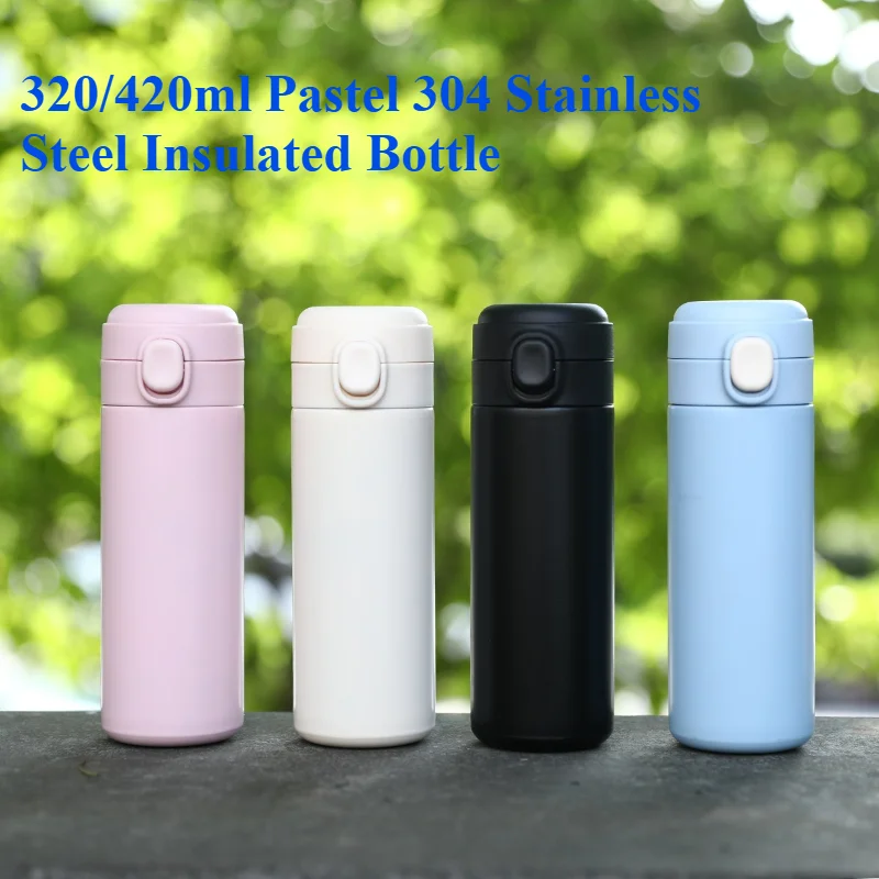 320/420ml Pastel 304 Stainless Steel Insulated Bottle, Matte Bounce Lid 