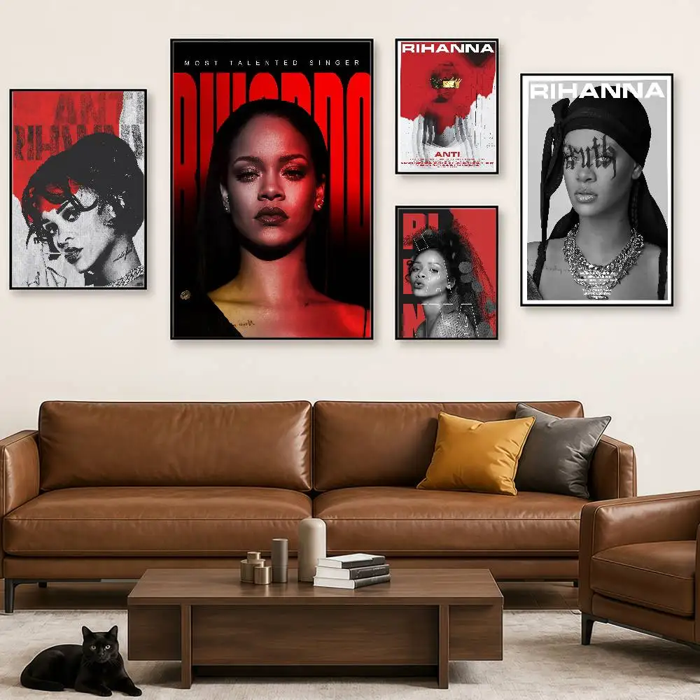 hot singer R-Rihanna Posters Wall Art Retro Painting Home Room Cafe Club Dorm Wall Decor