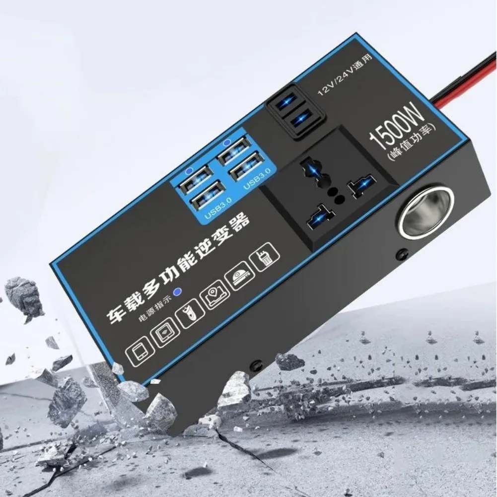 محول طاقة عاكس للشاحنة والسيارة 12 فولت 24 فولت إلى 220 فولت مع شحن سريع USB وشاشة عرض الجهد الرقمي لمراقبة الإخراج