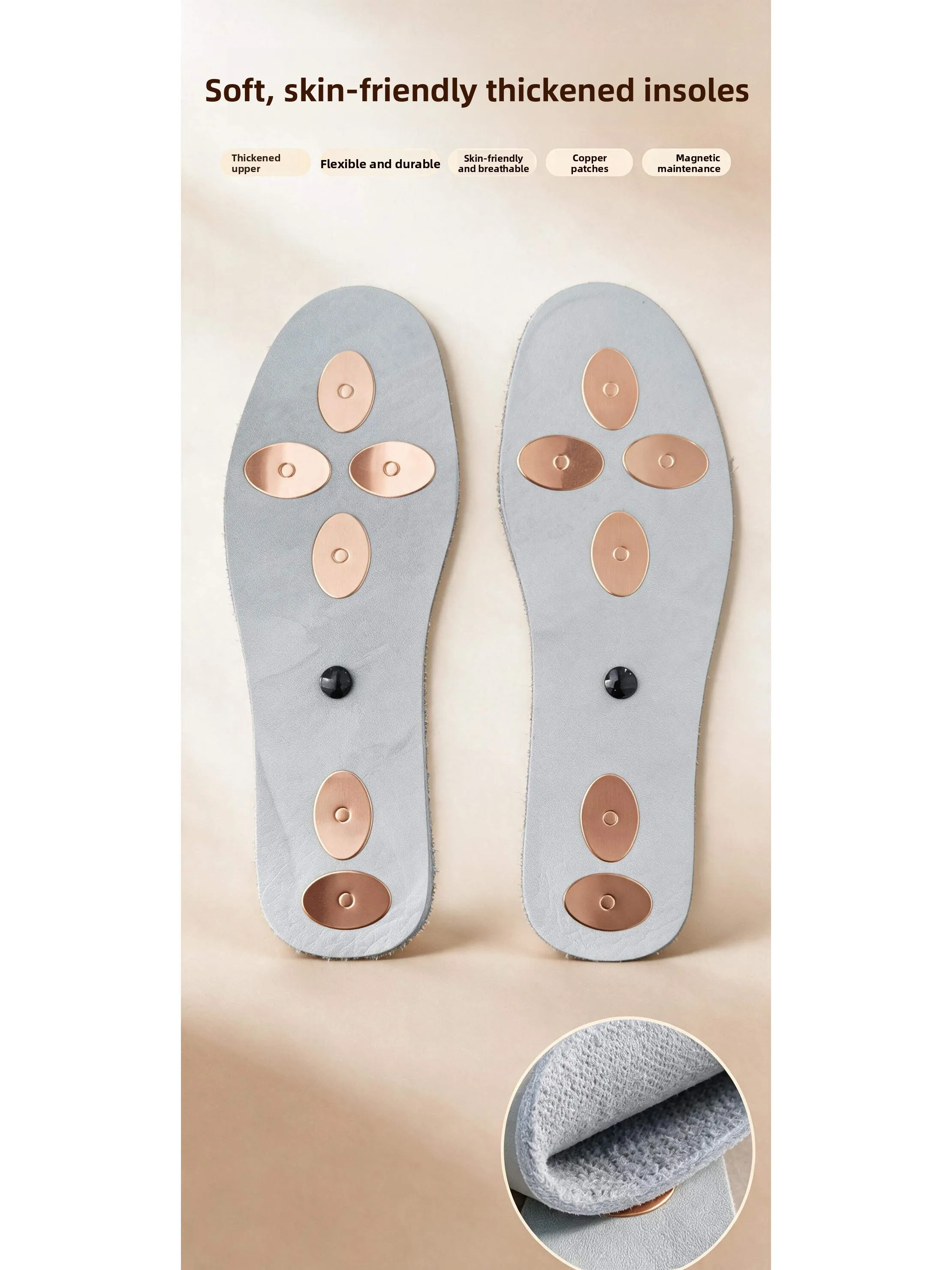 Thickened Copper Sheet Cowhide Shoe Inserts Unisex Breathable Absorbent Dry Anti-Odor Massage Sports Shoes Insoles for Men An...