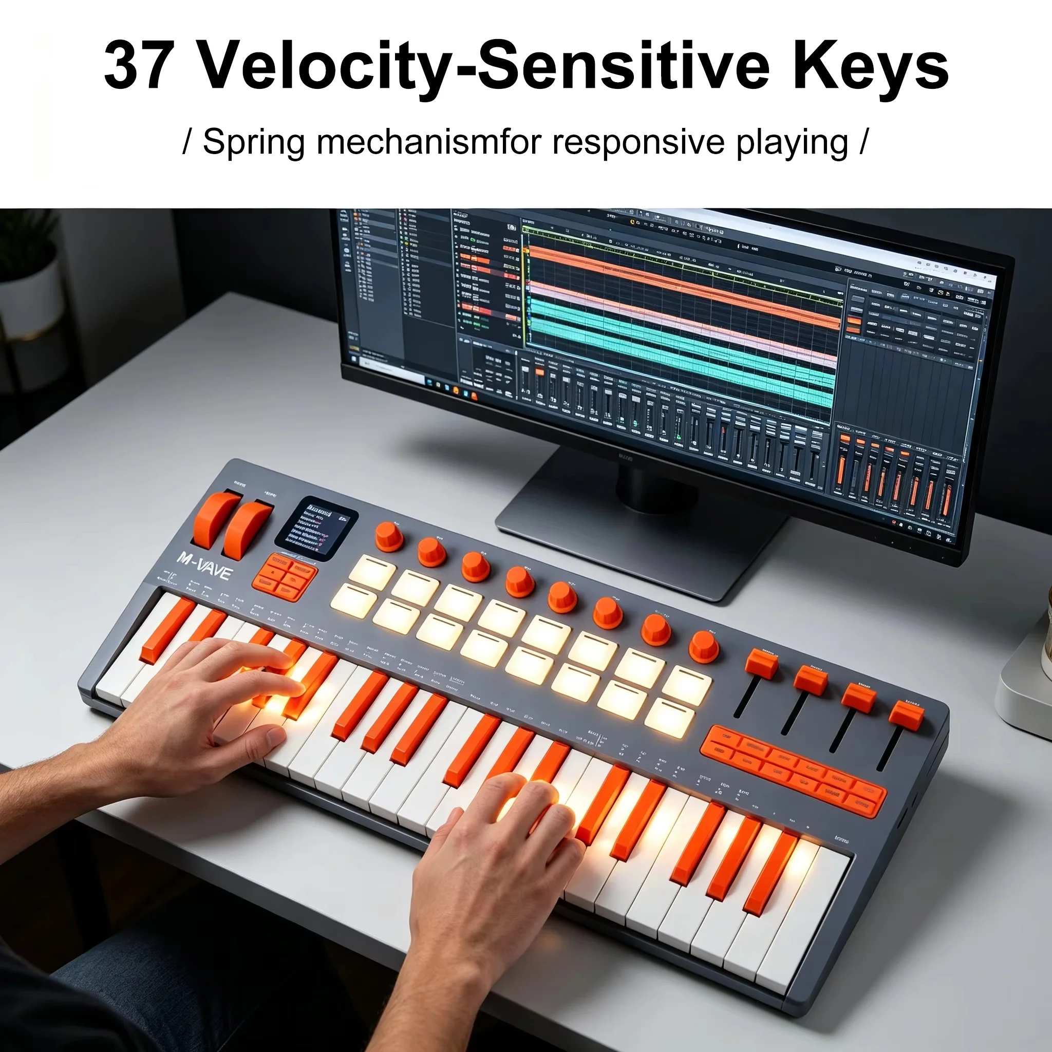 M-VAVE SMK-37 pro Elite Portable MIDI Synthesizer Controller with 37 Keys 16 Pads And Built-in FM Engine - 10h Battery Life