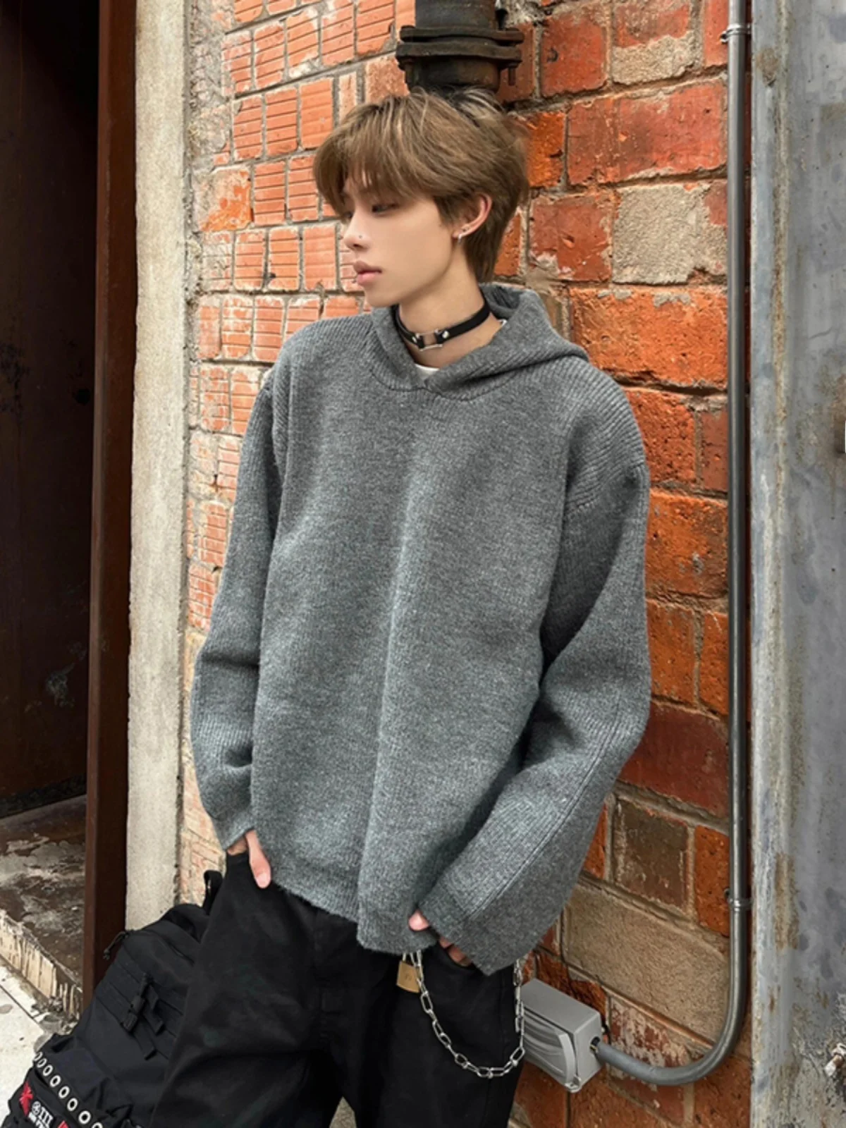 

Deep ey Hooded Knitwear Men's Autumn Winter Korean Sle Lazy Yarn Sweater High-End Feelings Overhead Knitted Coat