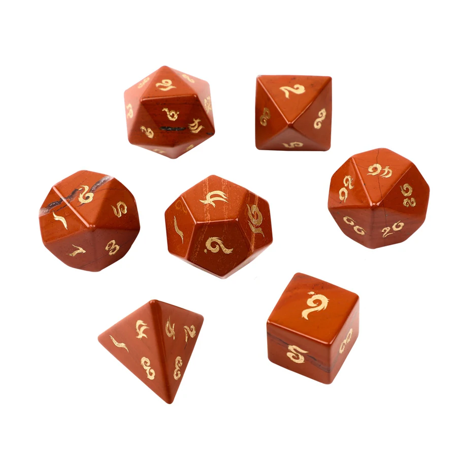 Spot Goods Natural Red Jasper Polyhedral DND Stone Dice Ornaments Jewelry Accept Custom Font Symbol Pattern Logo