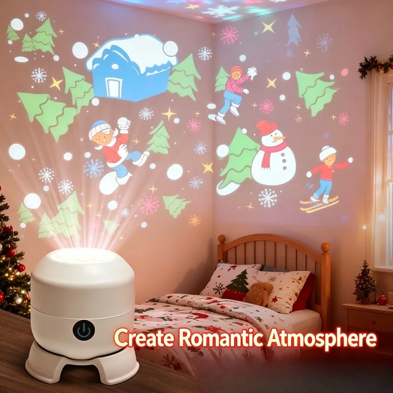 Rotating Led Ocean Snowflake Christmas Projection Lamp Usb Rechargeable Room Decor Atmosphere Night Light Projector