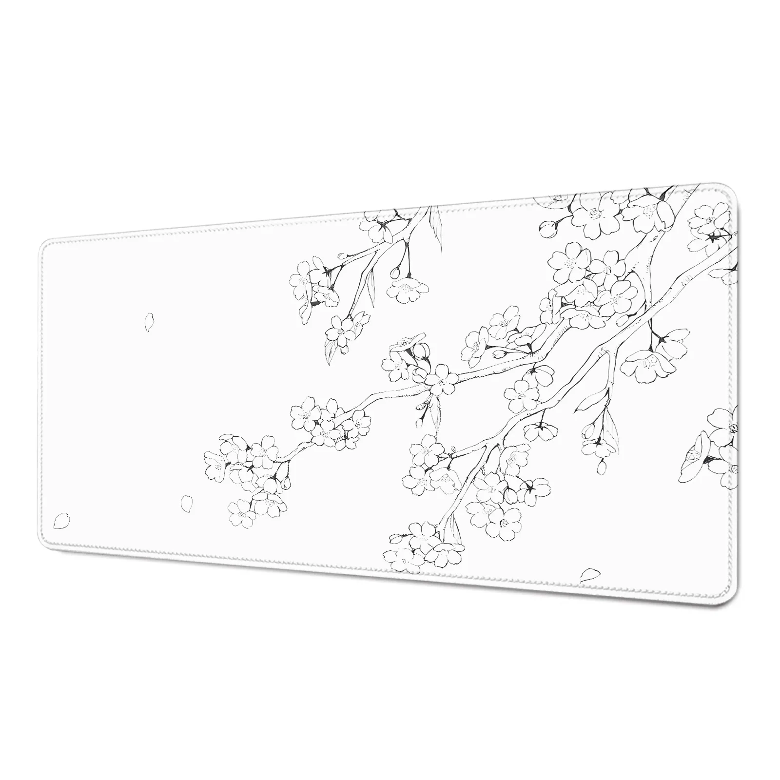 Biała, piękna podkładka na biurko z motywem kwiatów, urocza podkładka pod mysz z kwiatami wiśni Sakura, japońska podkładka pod mysz, urocza podkładka XXL 900x400, duża podkładka pod mysz do biura. — zdjęcie produktu 7
