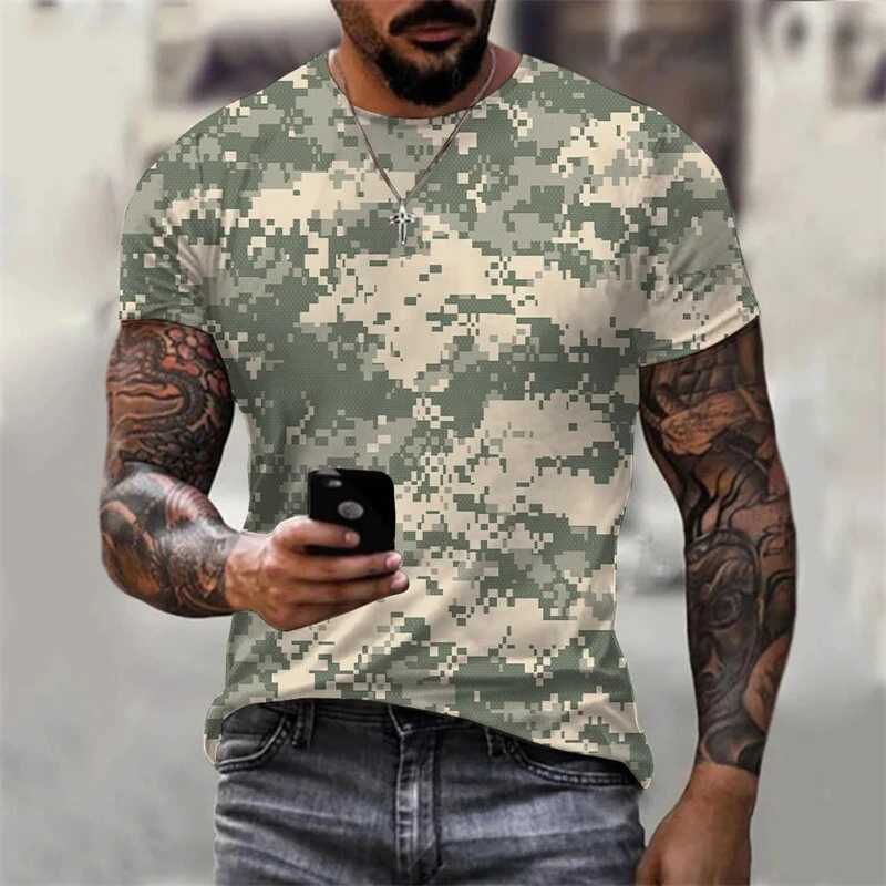 Vintage Forest Camouflage Men\'s T-shirt Casual Outdoor Universal Work Clothes 2024 Oversized Gym Tops Short-sleeved Clothing 4XL