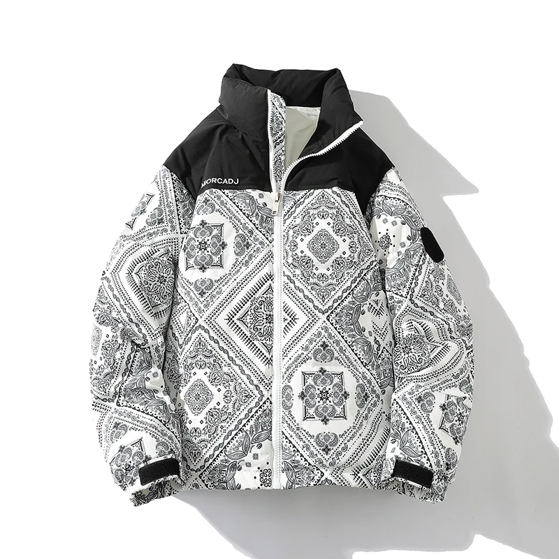 

Новая зимняя куртка для мужчин: модный молодежный пуховик с цветочным принтом, утепленный, из полиэстера, для студентов, в уличном стиле