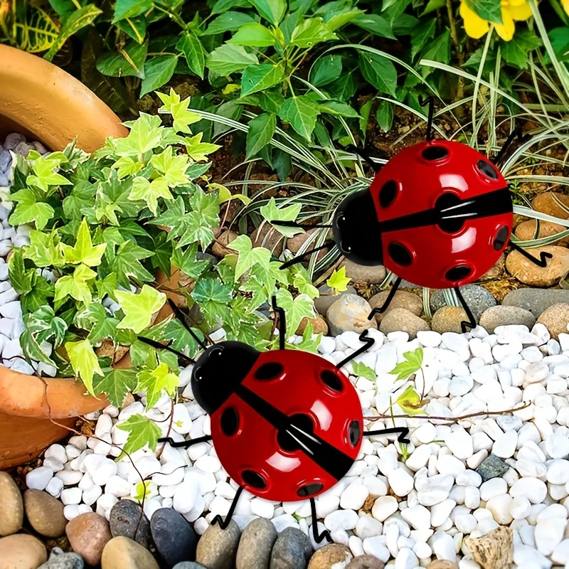 2Pcs Ladybug Ornament Lifelike Metal Ladybug Outdoor Hanging Beetle Front Porch Backyard Decoration Metal Art Bumble Bee Garden - view 4
