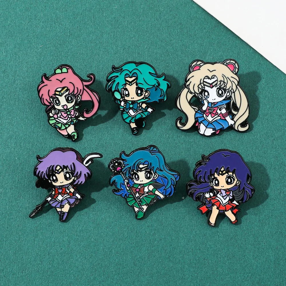 6PCS Sailor Moon Badges Tsukino Usagi Pins Anime Pendant Kawaii Animation Brooches for Backpack Clothing Lapel ACG Cosplay Toys