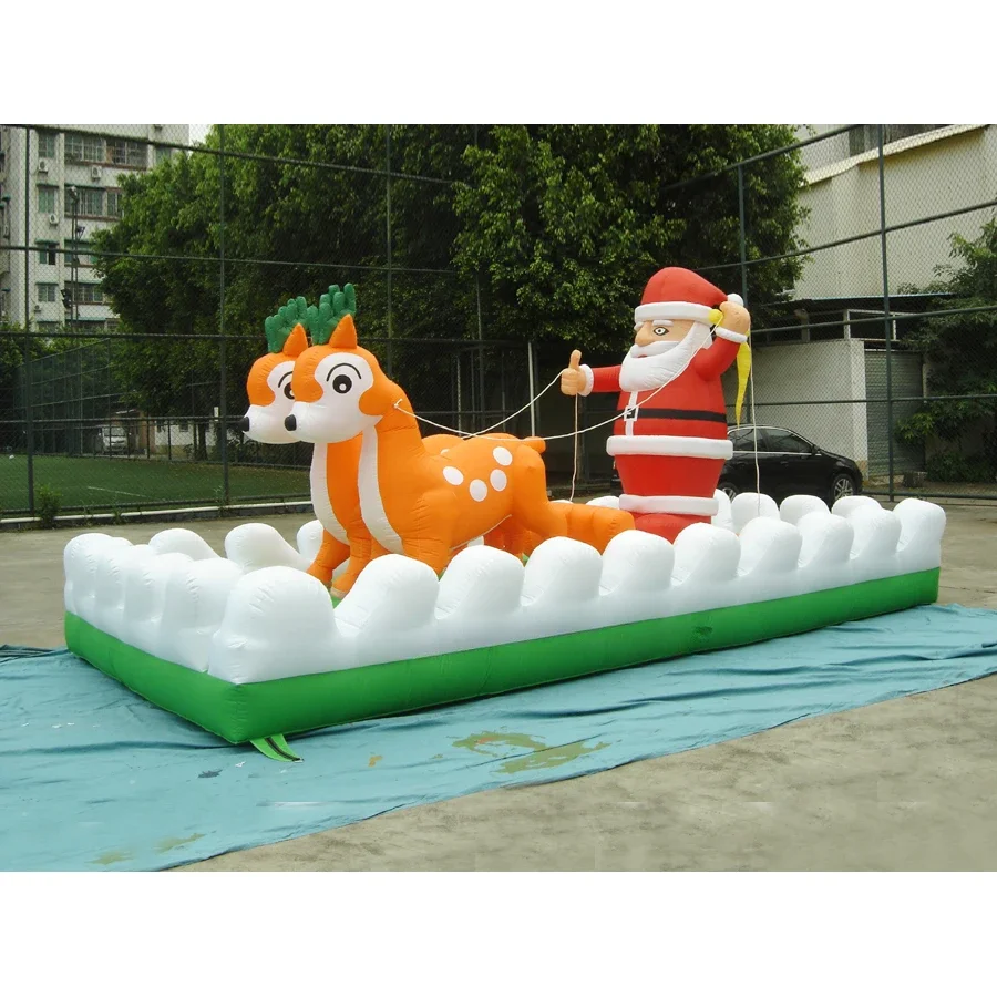 Custom made outdoor big inflatable reindeer sleigh with Santa Claus made of best material for Christmas