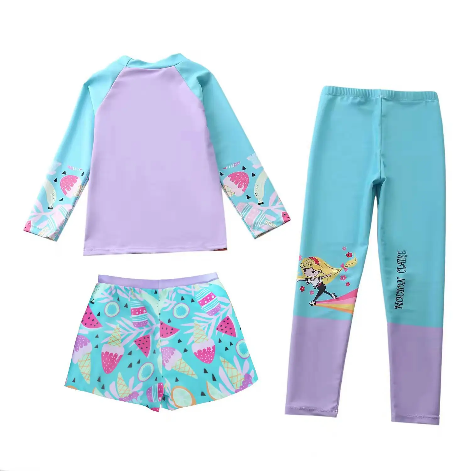 Girls Swimwear Long Sleeve Rash Guard Surf Pants Swimming Trunks for Girls Unicorn Children\'s Swimsuit Beach Bathing Suit Kids