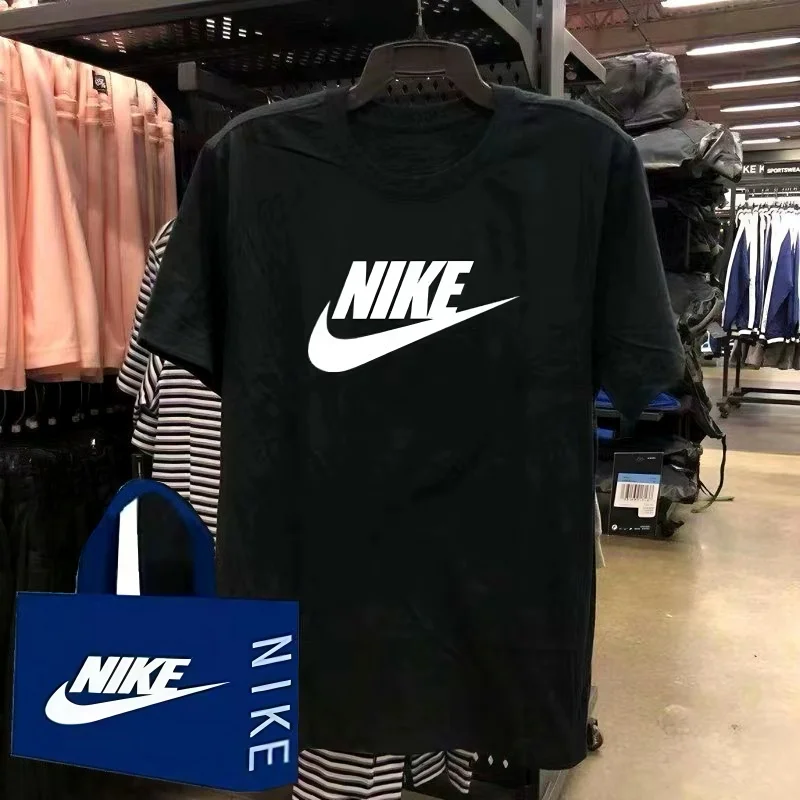 

Футболки Nike для мужчин и женщин, хлопковые, дышащие, свободные, универсальные, популярные, рубашки с короткими рукавами белого и черного цвета