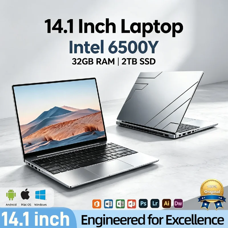 Intel 6500Y 14.1 Inch Ultra Light Laptop 2C4T 1.1 3.4GHz 32GB RAM 2TB PCIe SSD 5000mAh Backlit Fingerprint Pro Max HD