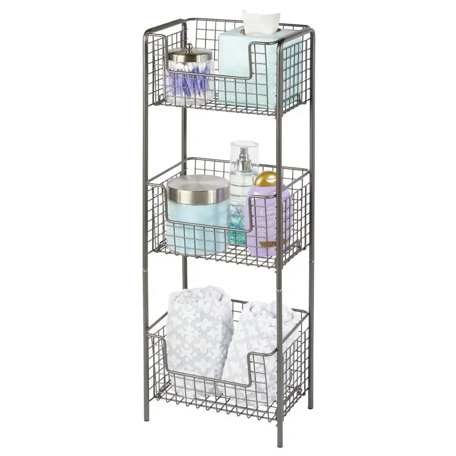 

Steel Freestanding Storage Organizer Tower Rack Basket Shelf, Metal 3Tier Furniture Unit for Master Guest Bathroom, Powder Room