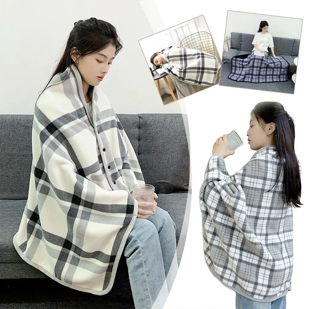 Multi-Functional Shawl Blanket for Office Nap, Leg Covering Cape Sofa Warmth, Thickened Double Tartan Blanket Scarf
