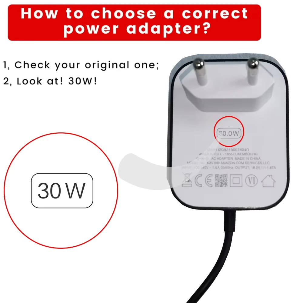 30W Power adapter power supply cord for Amazon Echo (3rd Gen