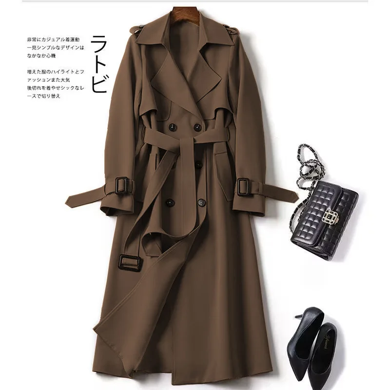 Elegante giacca a vento doppio petto con fascia Trench da donna autunnale Moda Streetwear Office Lady Capispalla lungo scozzese britannico