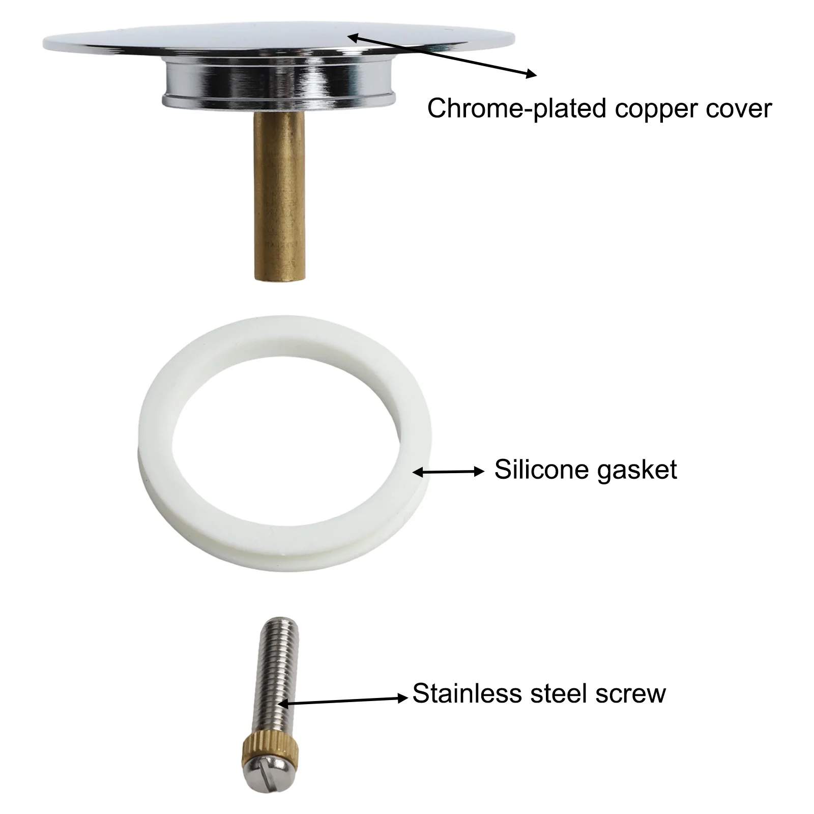 Flexible Silicone Seal Brass Bathtub Stopper Fits Various Drain Systems Solid Brass Construction 45mm To 65mm Adjustable Height