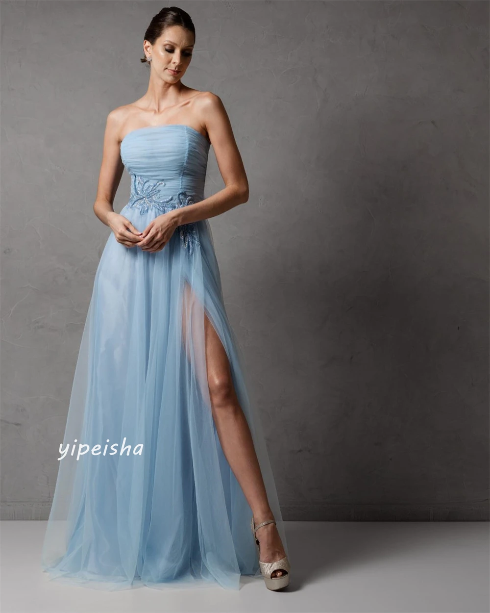 Customized Evening  Sexy Casual  Tulle Draped Applique Pleat Homecoming A-line Strapless Bespoke Occasion Gown Long Dresses