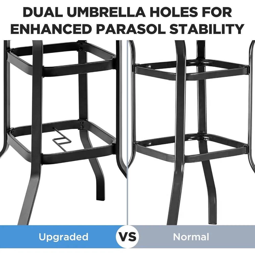Yaheetech Tavolo da bar per esterni, tavolo da bistrot quadrato da patio con foro per ombrellone e piano in metallo a doghe, mobili da esterno f