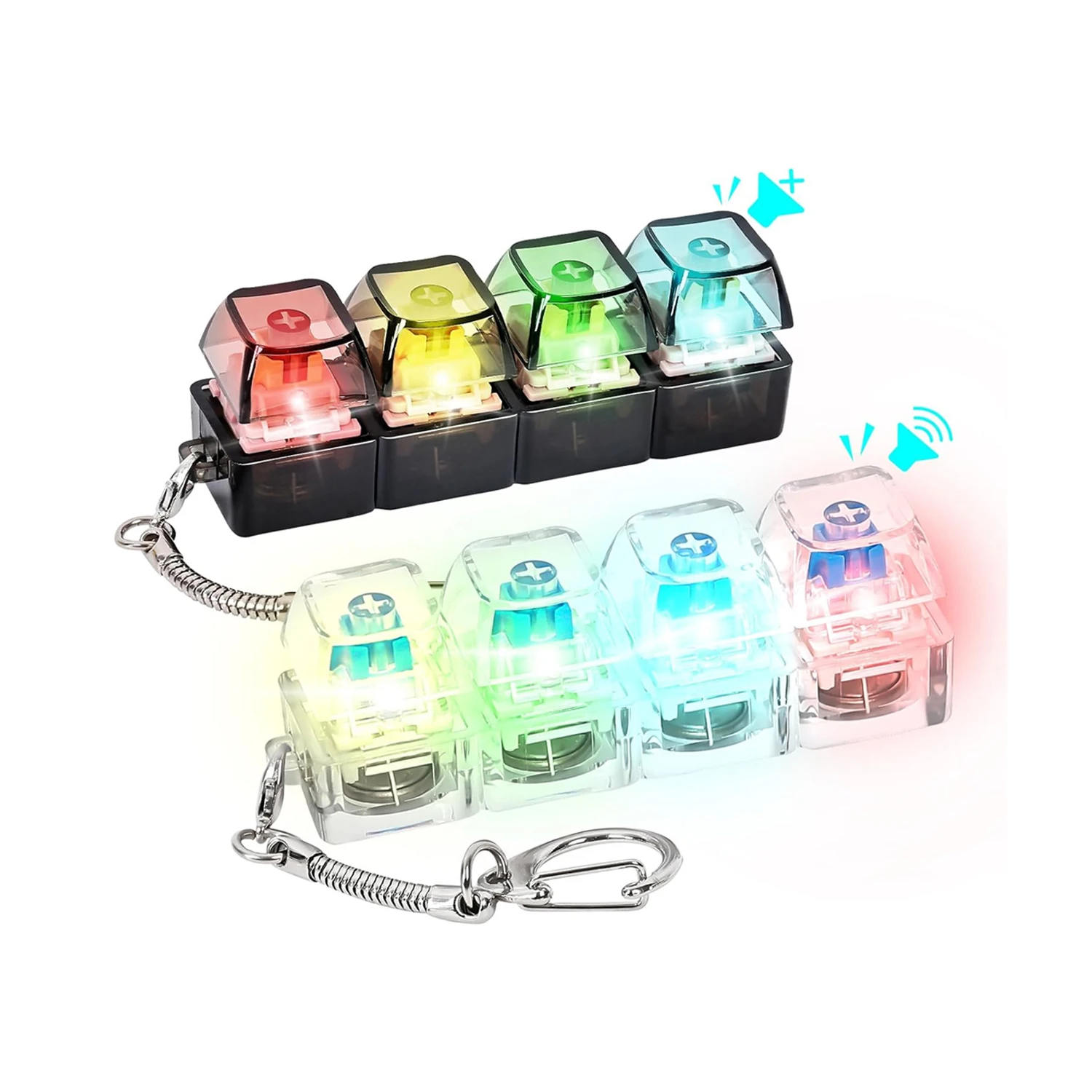 Tastatur-Fidget-Spielzeug, lauter und leiser Fidget-Schlüsselanhänger mit LED-Lichtern, Stressabbau-Clicker, Fidget-Tastatur für Bibliothek, Büro, Zuhause