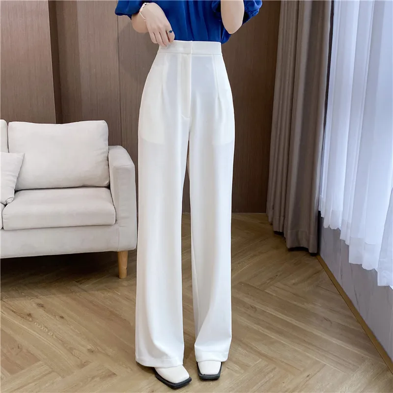 

Women White Straight-leg Suit Pants Wide-leg Trousers Spring Summer Straight Wide Drape Tailored High-waisted Loose Slim Casual