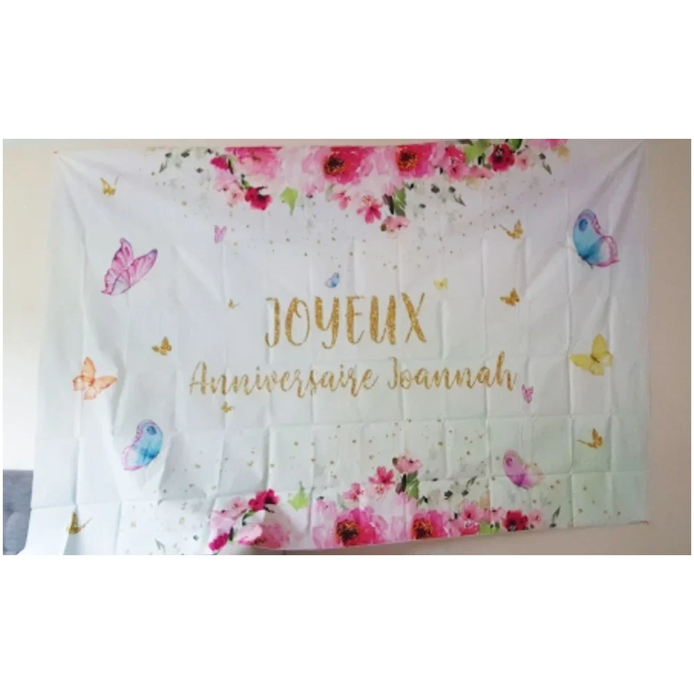 Fondos de cumpleaños de mariposa, mesa de pastel, fiesta, fotografía de bebé, fondo de Hada de las flores impreso, fondo artístico para niños