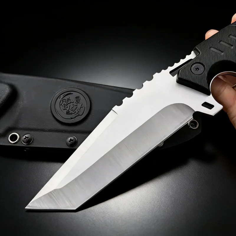 Fixed Blade Knife G10 Handle Tanto Point Serrated Edge Leather Sheath Outdoor Camping Hunting EDC Utility Collectible Knife - view 4