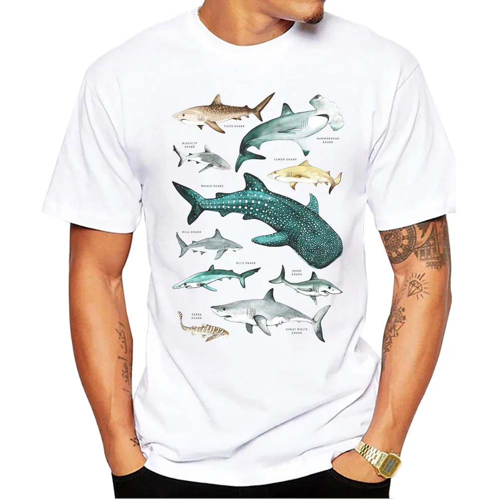 TEEHUB-T-Shirt à Manches Courtes pour Homme, Streetwear Décontracté, Vintage, Requins Baleines, Requin, Rayons, Col Rond