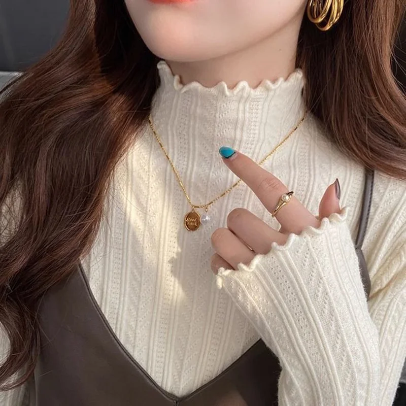 نصف عالية الرقبة محبوك سترة علوية سليم صالح طبقات قاعدة طبقة الخريف/الشتاء 2025 جديد وصول المرأة ملابس حرارية عصرية #1