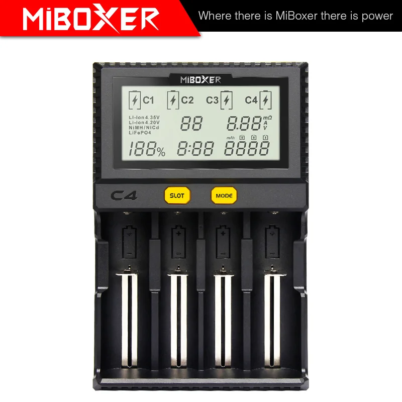 MiBoxer C4 caricabatteria intelligente doppio AA Max 2.5A/Slot Super veloce 18650 14500 26650 funzione di carica di scarica del caricatore